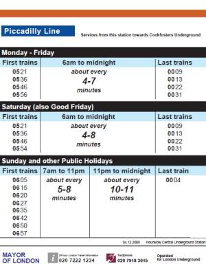 Piccadilly line: Hounslow Central to Cockfosters - This image has been modified to emphasise the train frequencies London Underground timetable
