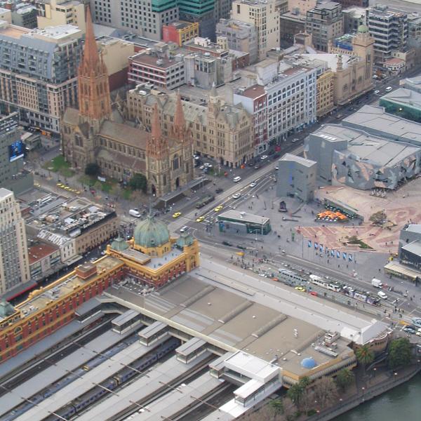 Flinders Street Station, St Pauls, Federation Square View from Eureka Tower