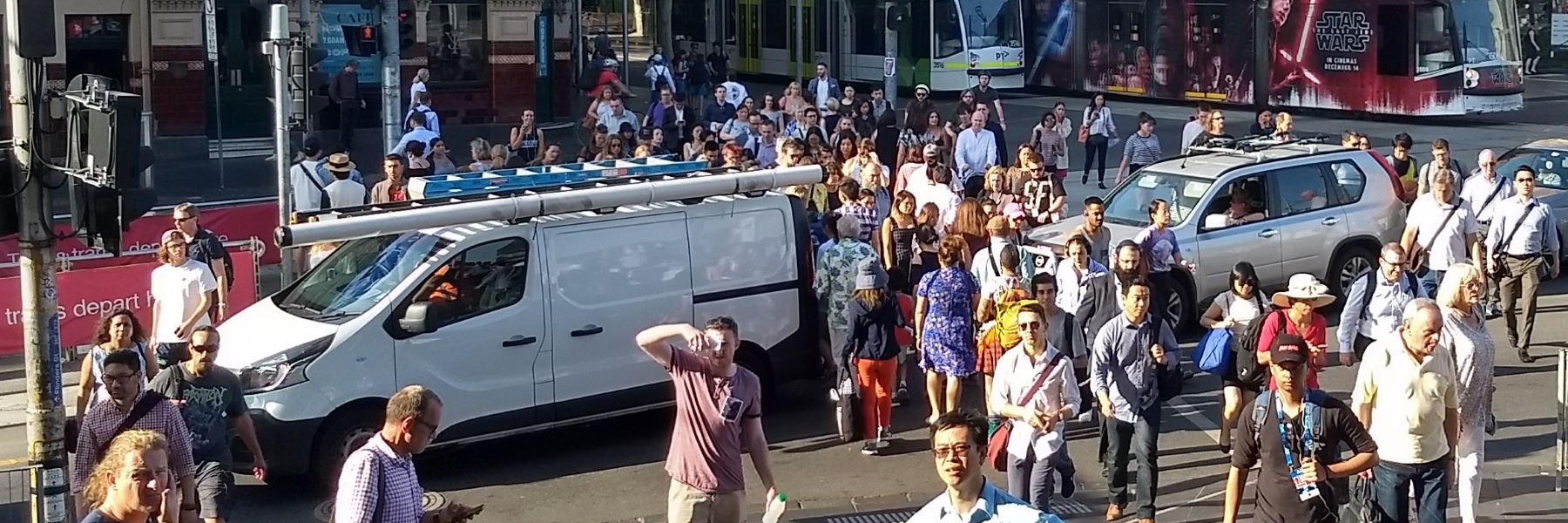 Motorists blocking pedestrian crossing