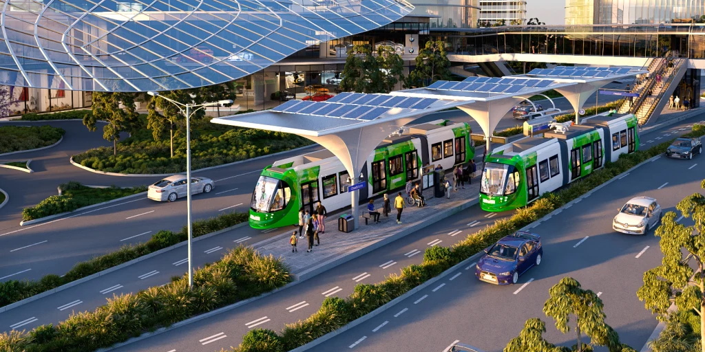 Trackless trams at Chadstone (Artist impression)