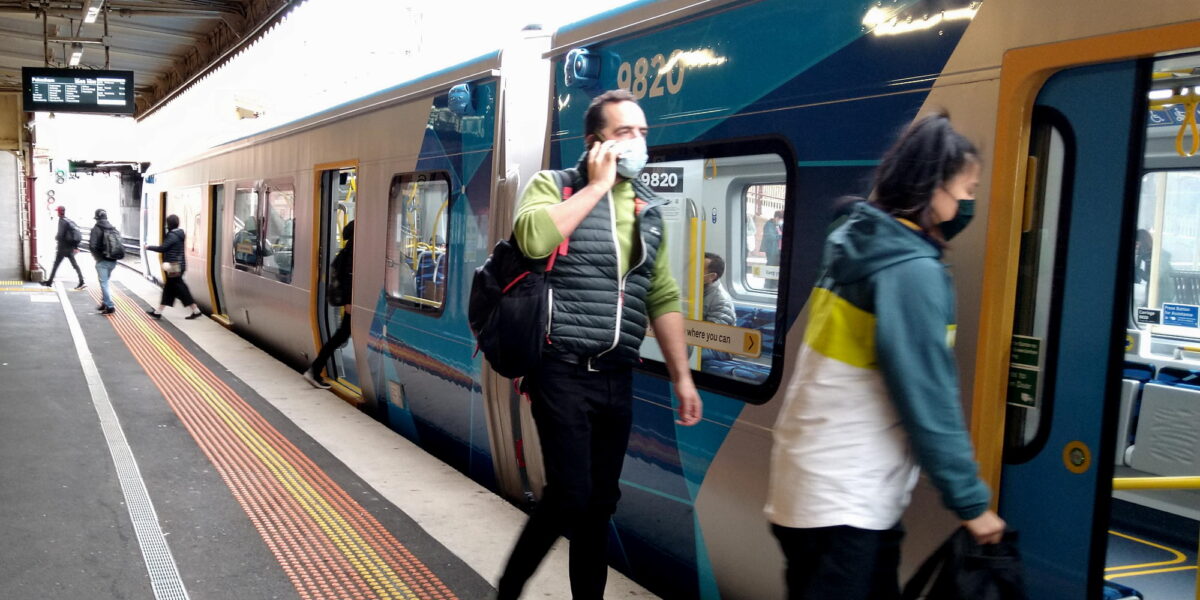 Train passengers wearing masks