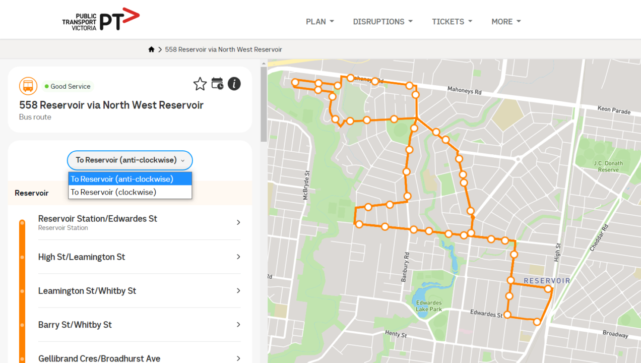 558 bus route map