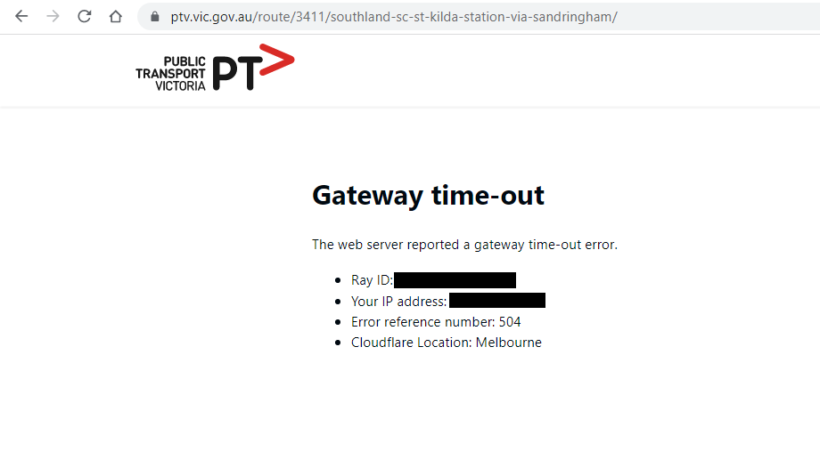 PTV web site error while trying to display 600-922-923 bus route map